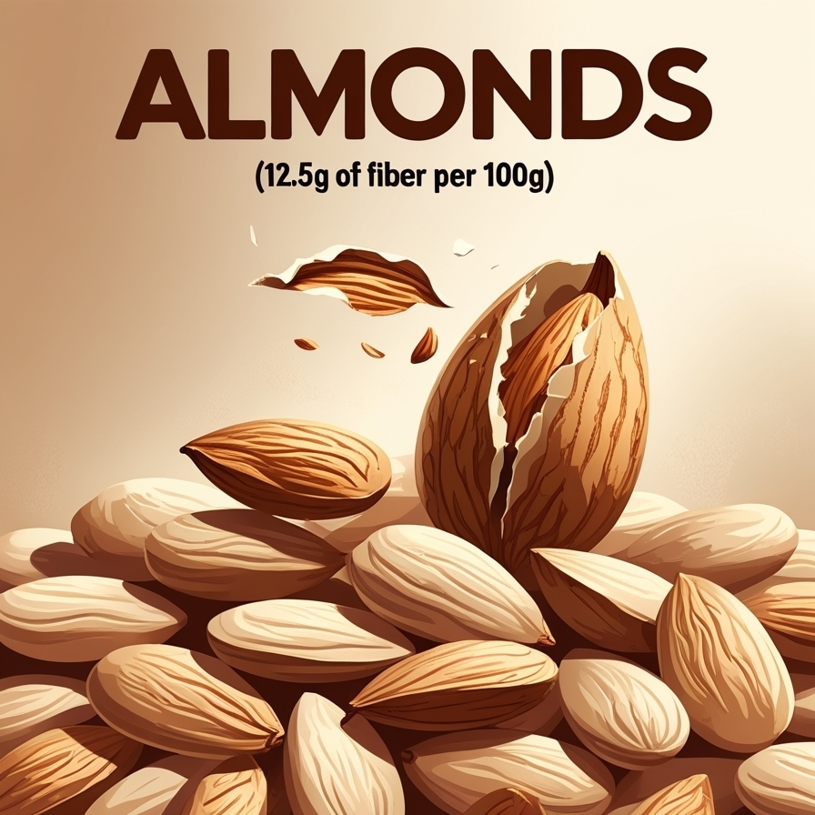 What Are the 15 Highest Fiber Foods? 10 Almonds (12.5g of Fiber per 100g)