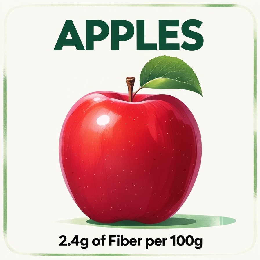 What Are the 15 Highest Fiber Foods? 11 Apples (2.4g of Fiber per 100g)