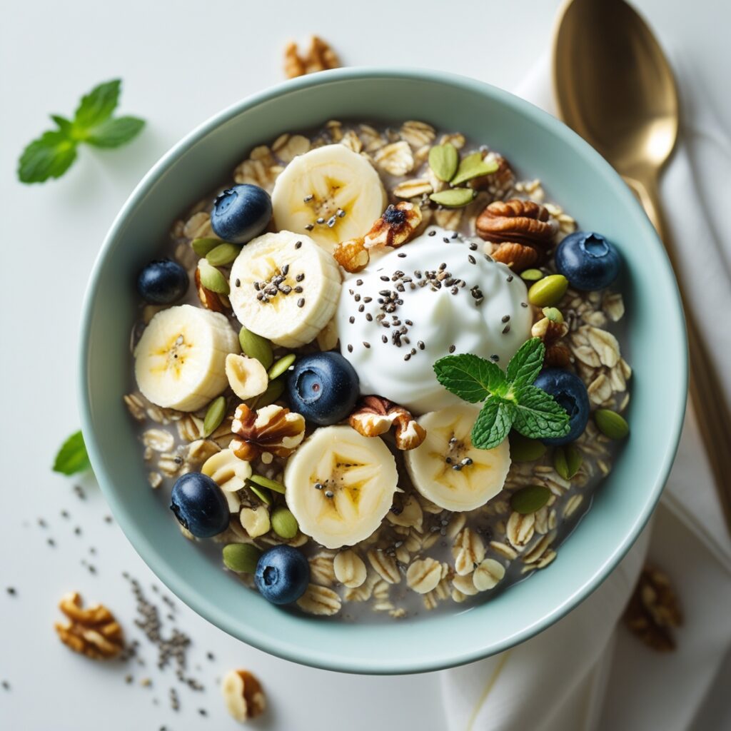 Healthy Breakfast Recipes: Energizing Morning Meals to Fuel Your Day! 3 Layered overnight oats with almond milk, berries, and granola in a mason jar.