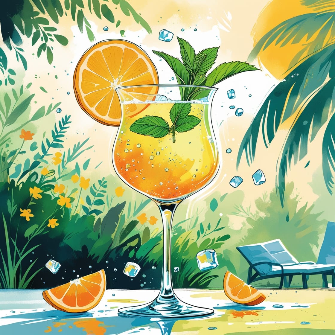 A refreshing Hugo Spritz cocktail in a stemless wine glass with ice