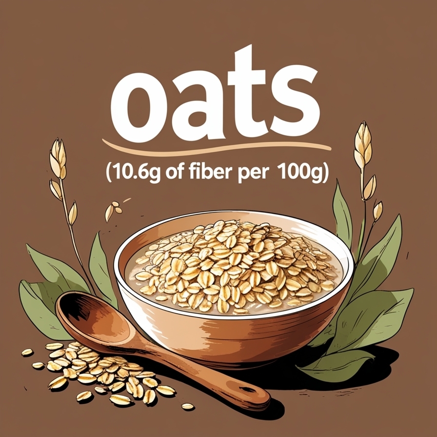 What Are the 15 Highest Fiber Foods? 7 Oats (10.6g of Fiber per 100g)