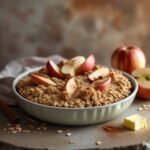 A warm and inviting still life of a freshly baked healthy apple crumble