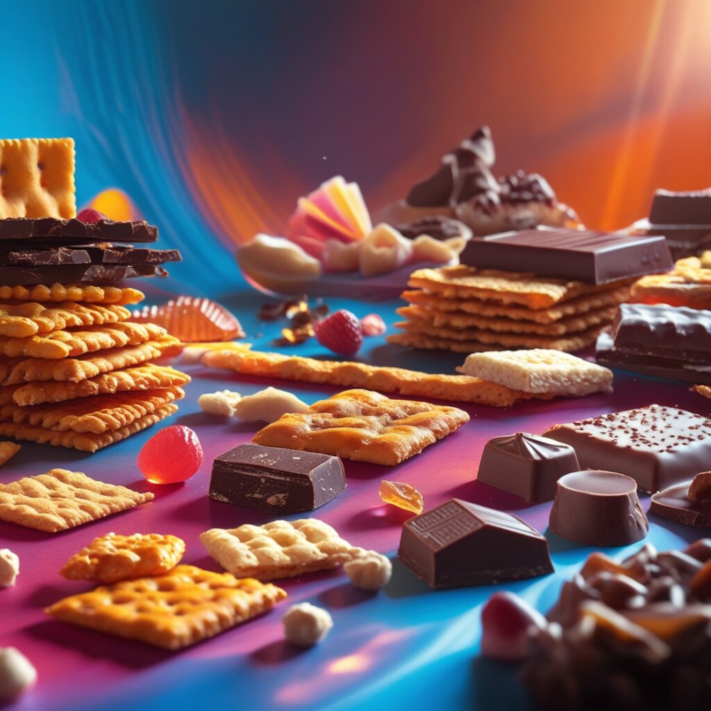 What to Eat on a Vegan Diet: 7-Day Meal Plan for Beginners 3 Assorted vegan snacks and treats arranged on a rustic wooden table, including energy balls, dark chocolate, popcorn, fresh fruit skewers, and nut butter dip with sliced apples.