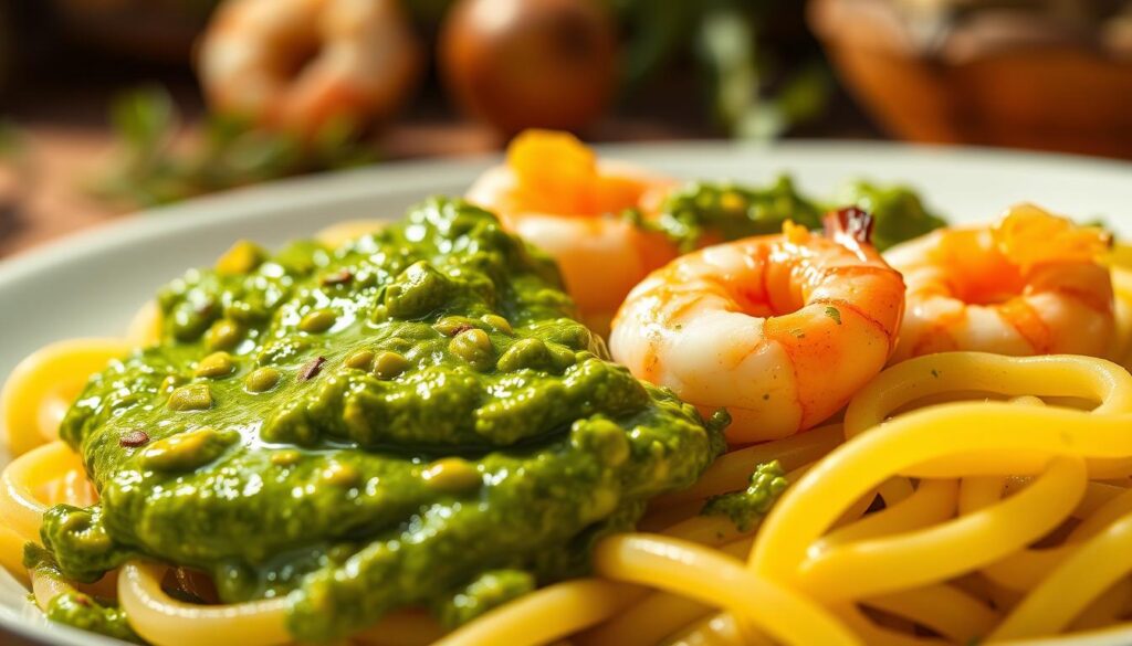 Delicious Pistachio Pesto Pasta with Shrimp 4 By trying out these changes, you can make a pistachio pesto recipe that's just right for you.