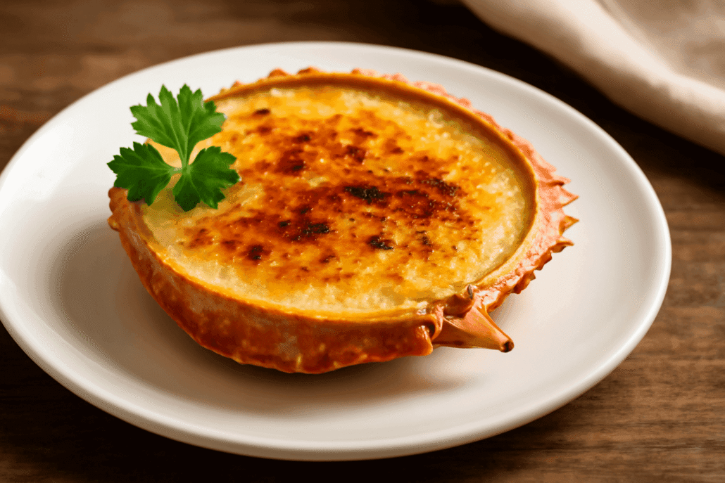 Focus on enhancing the golden caramelized top of the crab brûlée for a more intense texture contrast.